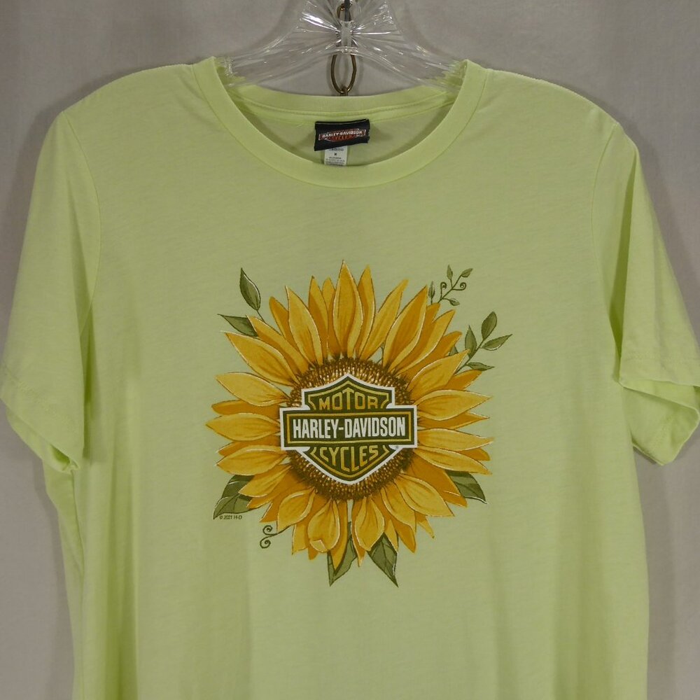 Harley Davidson Womens M Light Lime Green Boho Sunflower T-Shirt Bedford Hts OH - Picture 2 of 8